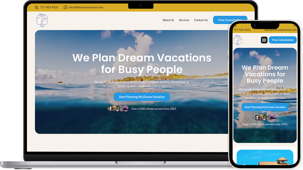 Shore 2 Sea Travel mobile website design showcase