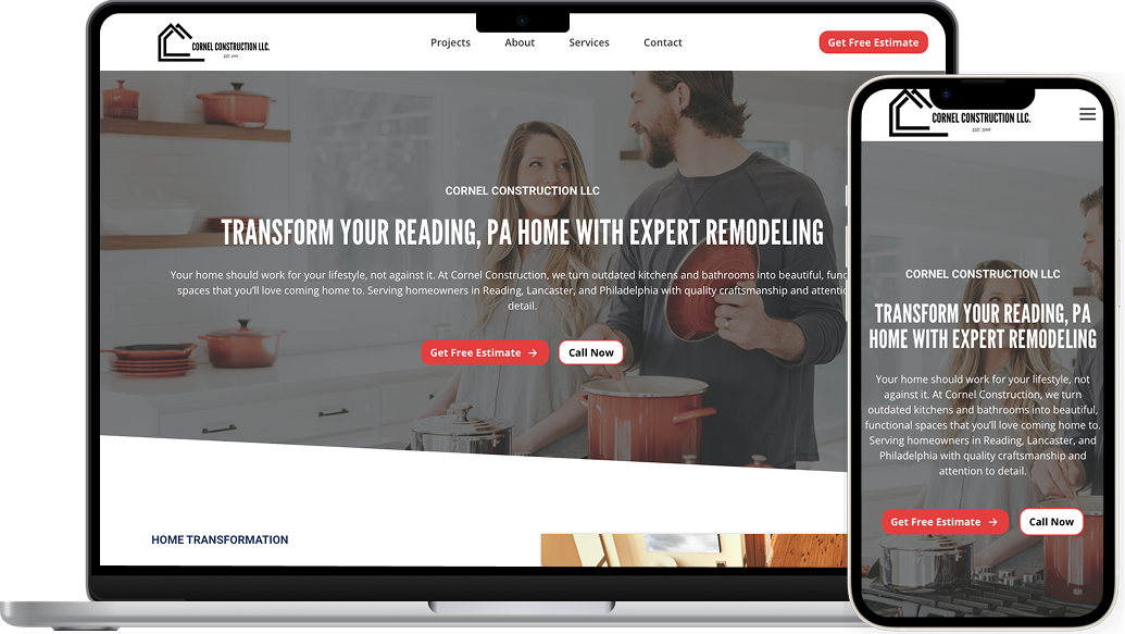 Web design for local contractor, Cornel Construction
