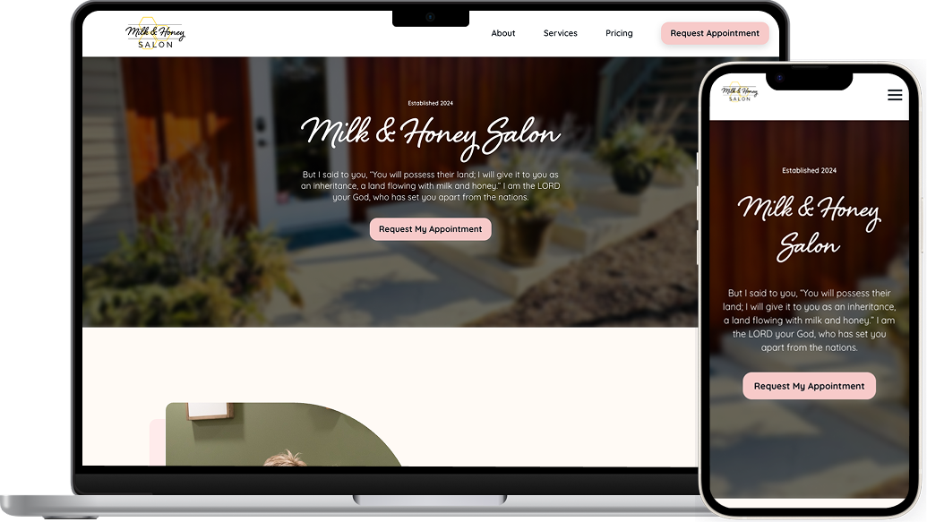 Web design for local hair salon, Milk and Honey