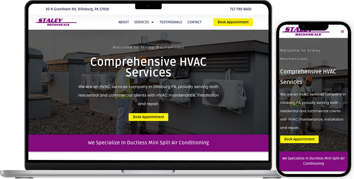 Web design for local HVAC contractor, Staley Mechanicals